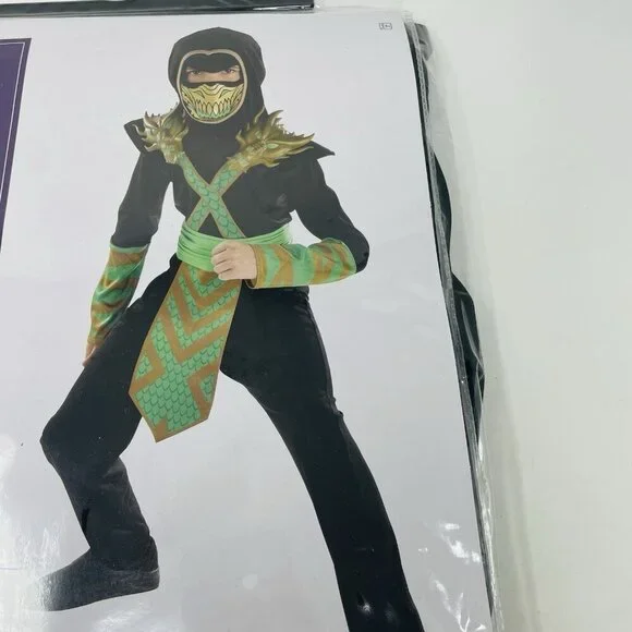 Dragon Ninja Youth Boys Size Medium 8-10 Halloween Dress Up Costume Black/Green - Picture 4 of 8